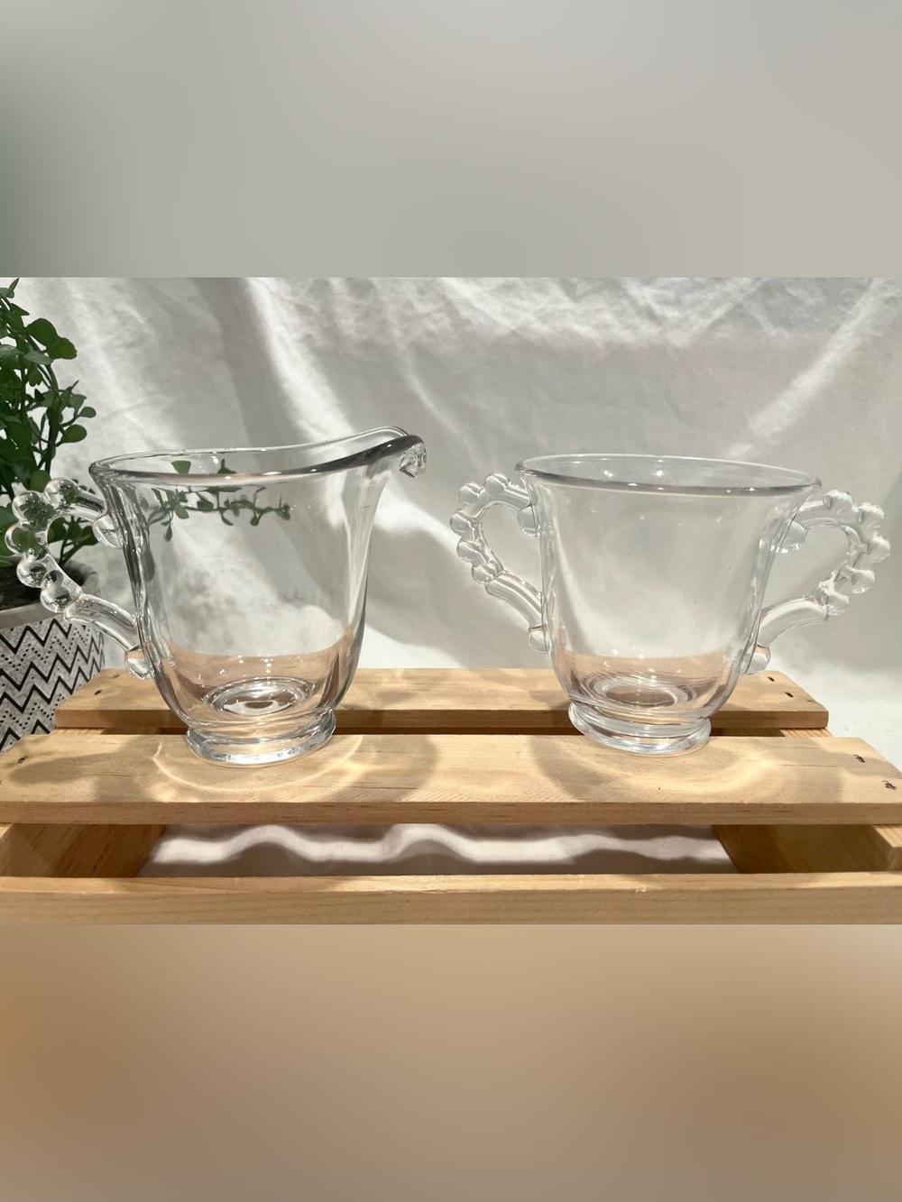 Imperial Glass “Candlewick” Vinty Creamer & Sugar Bowl Set | Cloudy Bowl | GUC